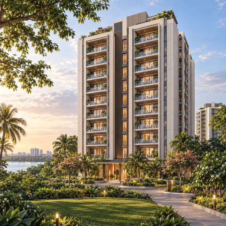 Adarsh Urbanite residential tower of ground plus 13 floors with balconies, artist's impression