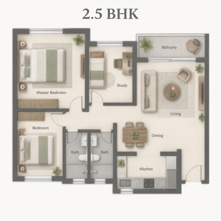 Adarsh Urbanite 2.5 BHK indicative floor plan